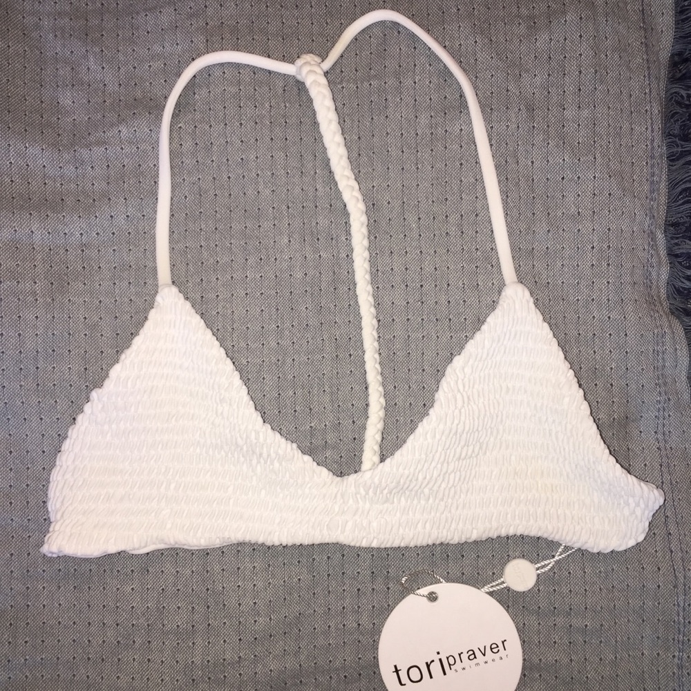 Tori Praver white bikini top